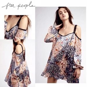 Free People | Scattered Blossom Cold Shoulder Mini Dress Burnout & Lace •
